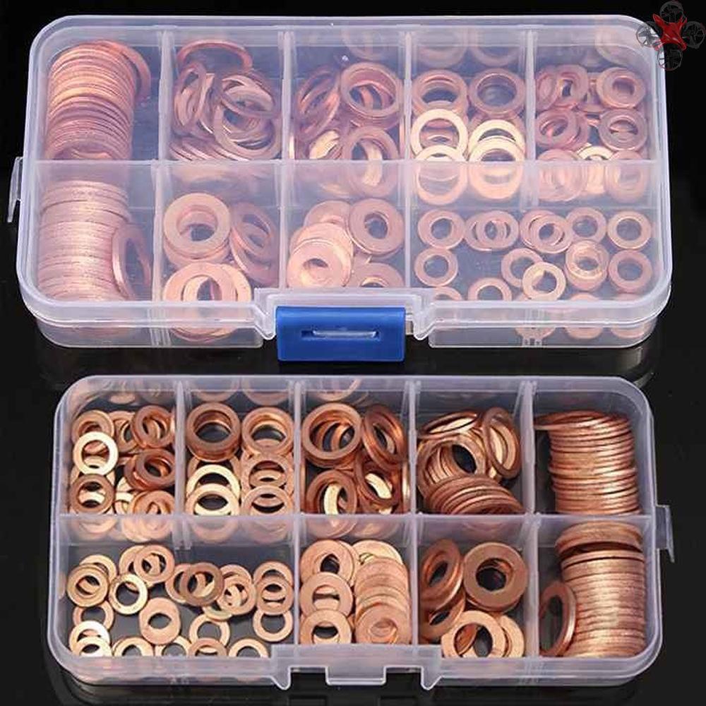 Set 200 Vòng Đệm Bằng Đồng M5-M14 Kèm Hộp Đựng Tiện Dụng