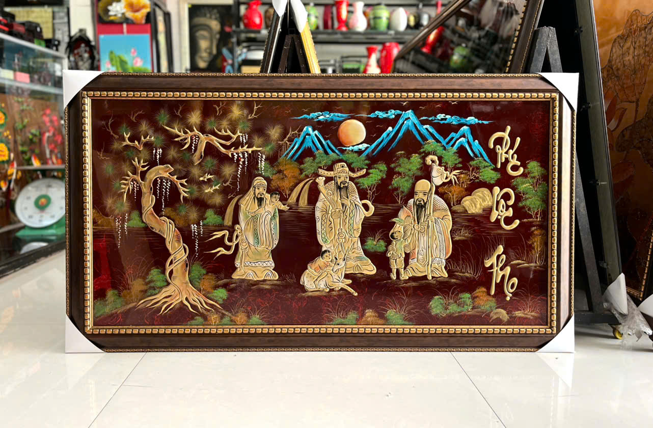 Tranh Sơn Mài - PHÚC LỘC THỌ | Đắp Nổi Thủ Công | Size 60x120 cm | Biểu Tượng Phúc Đức – Tài Lộc – Trường Thọ