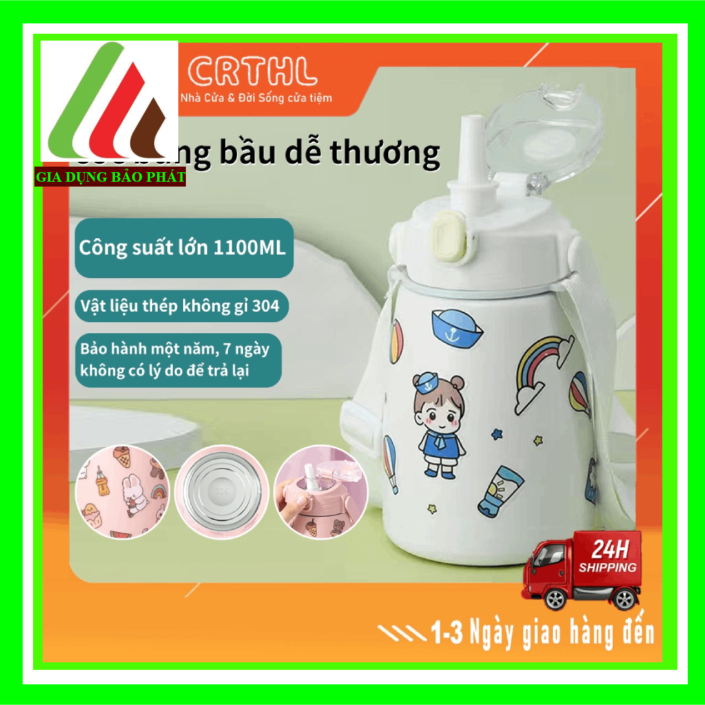 Bình giữ nhiệt có ống hút,cute cốc giữ nhiệt 1000ml Bình đựng nước có 304 Cốc rơm bằng thép