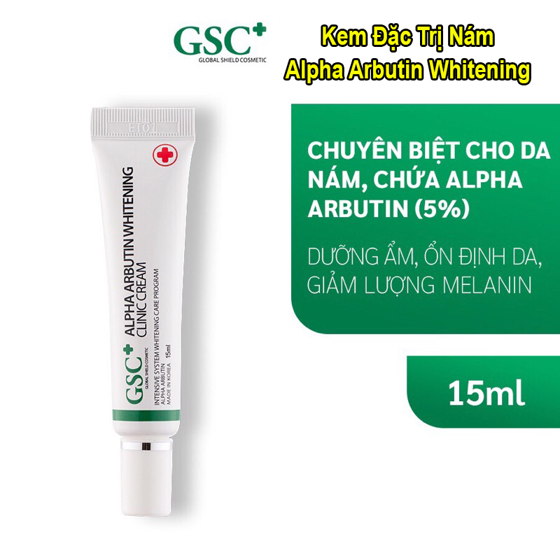 Kem hỗ trợ giảm thâm nám làm trắng da GSC ALPHA ARBUTIN WHITENING CLINIC CREAM 15ml, t rị nám tàn nhang hiệu quả