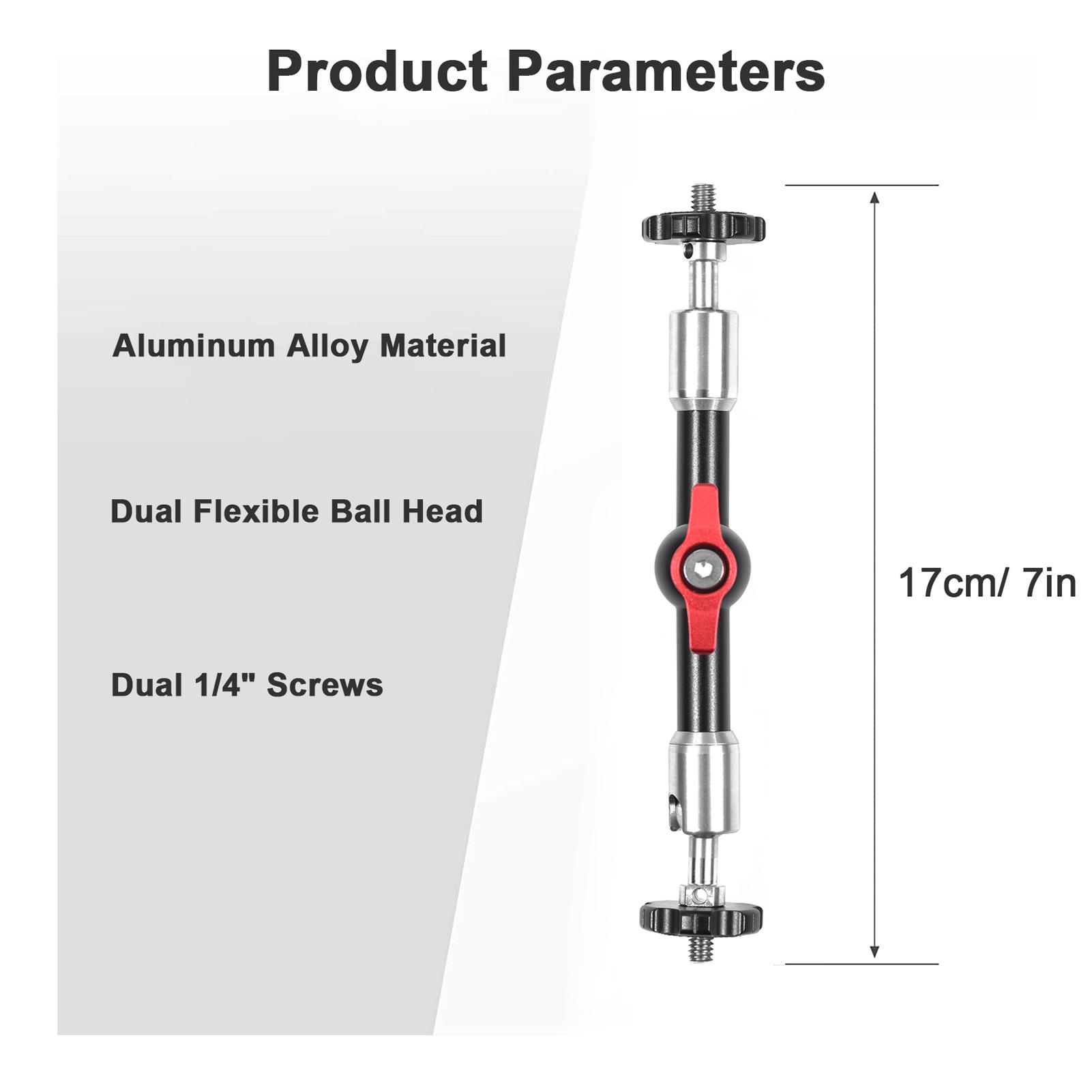 7 Inch Adjustable Articulating Friction Magic Arm Flexible Extension Bracket Aluminum Alloy with Dual 1/4 Inch Screw 360° Rotatable for Video Monitor LED Light Flash