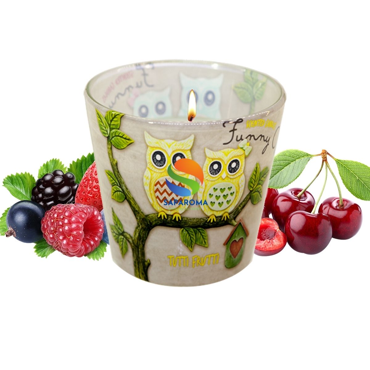 Ly nến thơm tinh dầu Bartek Funny Owls 115g QT00668 - hương quả ngọt, nến trang trí, thơm phòng, thư giãn, hỗ trợ khử mùi (giao mẫu ngẫu nhiên)