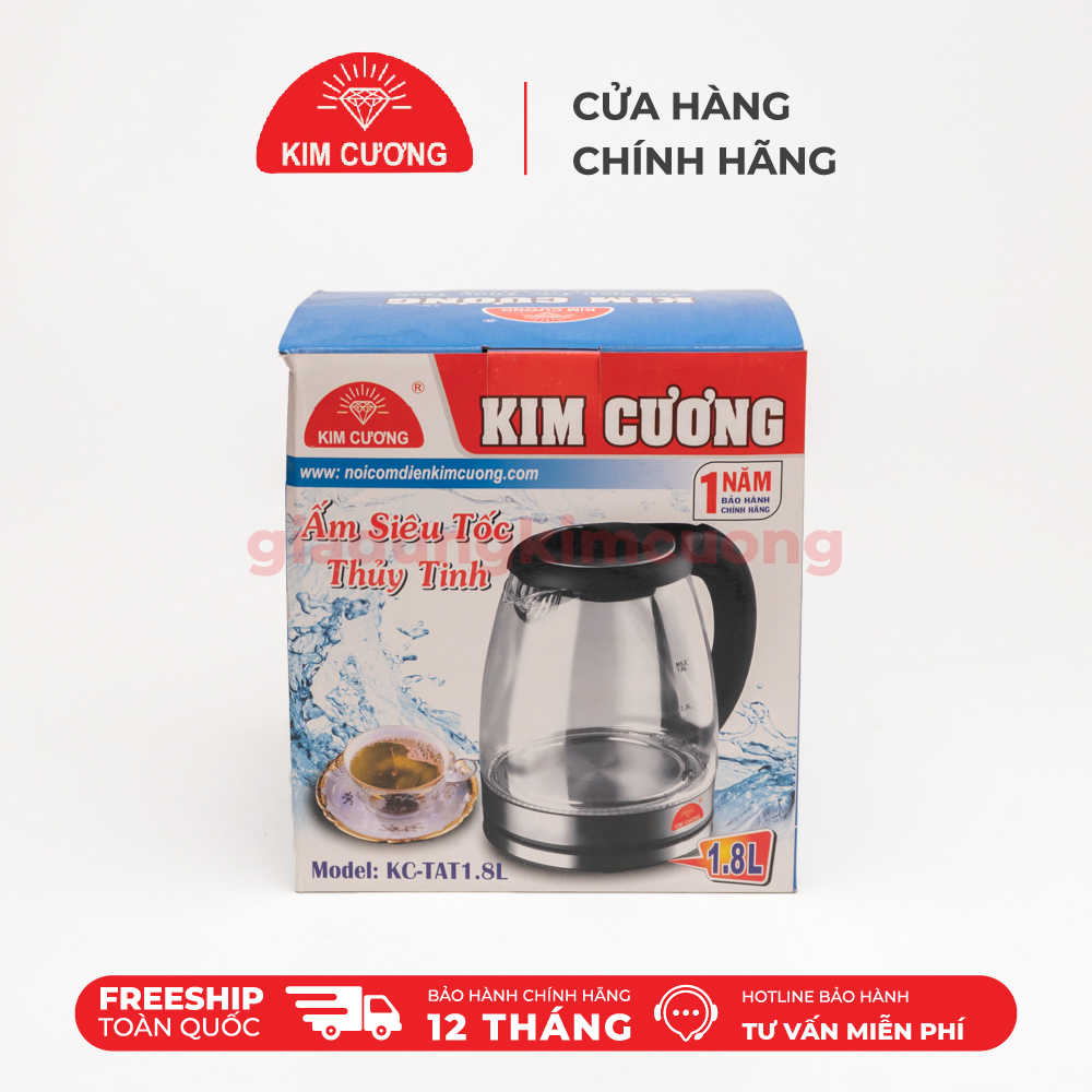 Ấm Đun Siêu Tốc Thủy Tinh 1.8 Lít Kim Cương - Hàng Chính Hãng