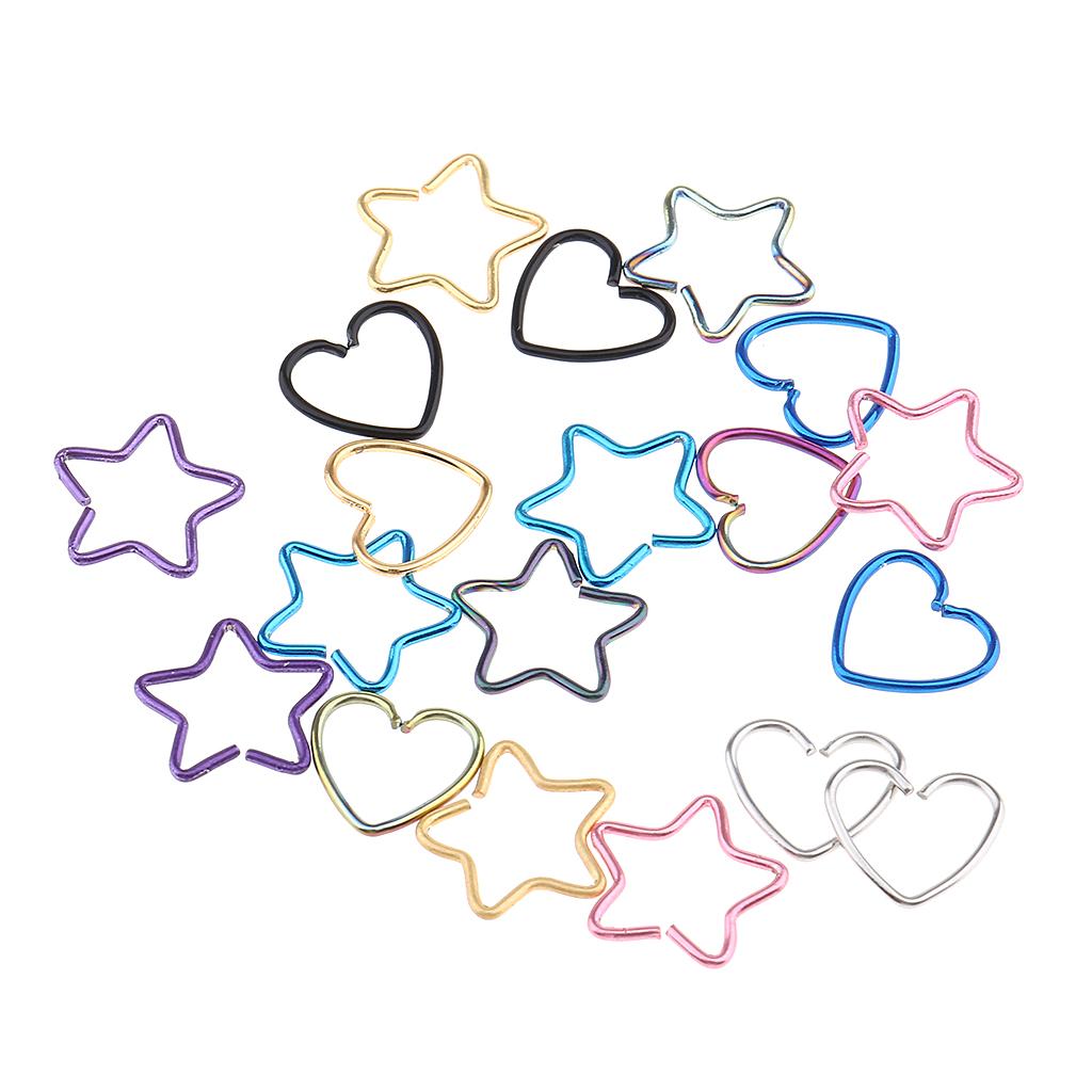 20pcs Heart/Star Shape Lip Nose Piercing Jewelry Hoop Rings Tongue Ring Stud