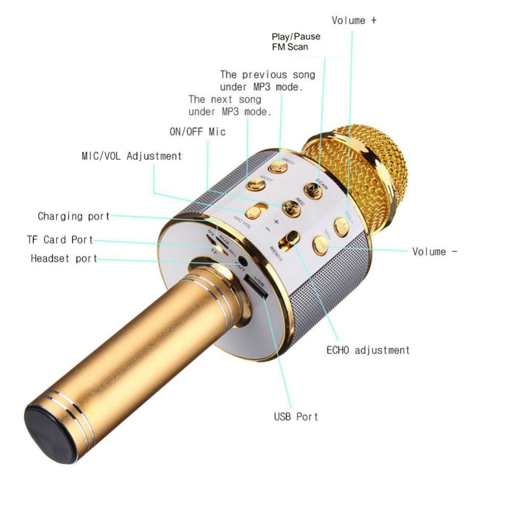 Mic Kèm Loa Bluetooth WS-858 Đa Năng 6 Trong 1 Hát Karaoke