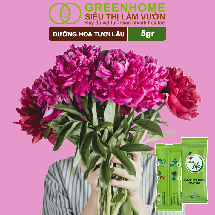 10Gói Dưỡng Hoa Tươi Lâu Greenhome, Longlife, Bón Cho Hoa Cắt Cành, Gói 5gr, Lâu Tàn, Không Hôi Nước