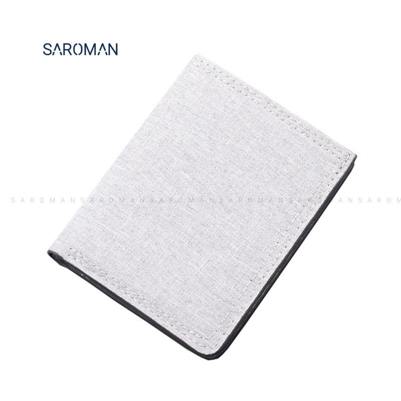 Ví nam dáng ngắn vải canvas nhỏ gọn thời trang SAROMAN V08