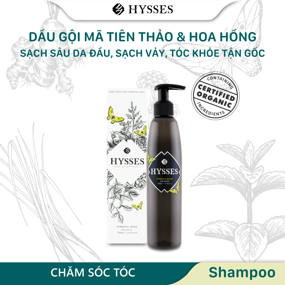 Dầu gội Tinh Dầu Cao Cấp Hysses Phù Hợp Cho Tóc Khô, Hỗ Trợ Tình Trạng Gàu, Giúp Tóc Luôn Bóng Mượt & Mềm Mại, An Toàn Cho Da Đầu Với Hoa Hồng Và Mã Tiên Thảo Hữu Cơ Tự Nhiên