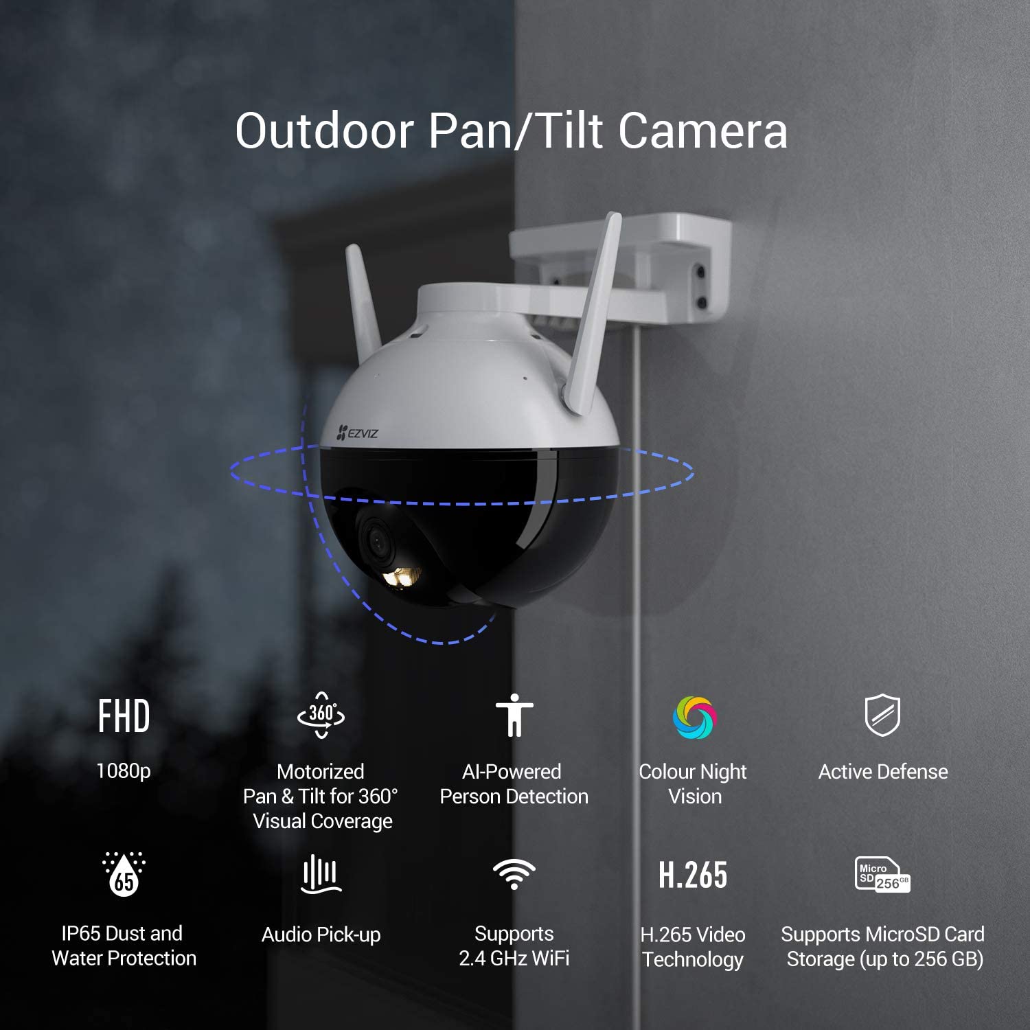 Camera IP Wifi PTZ EZVIZ C8C FHD 1080P - Xoay 355 độ, tích hợp AI nhận diện con người - ban đêm có màu - hổ trợ thẻ nhớ lên đến 256G - hàng nhập khẩu