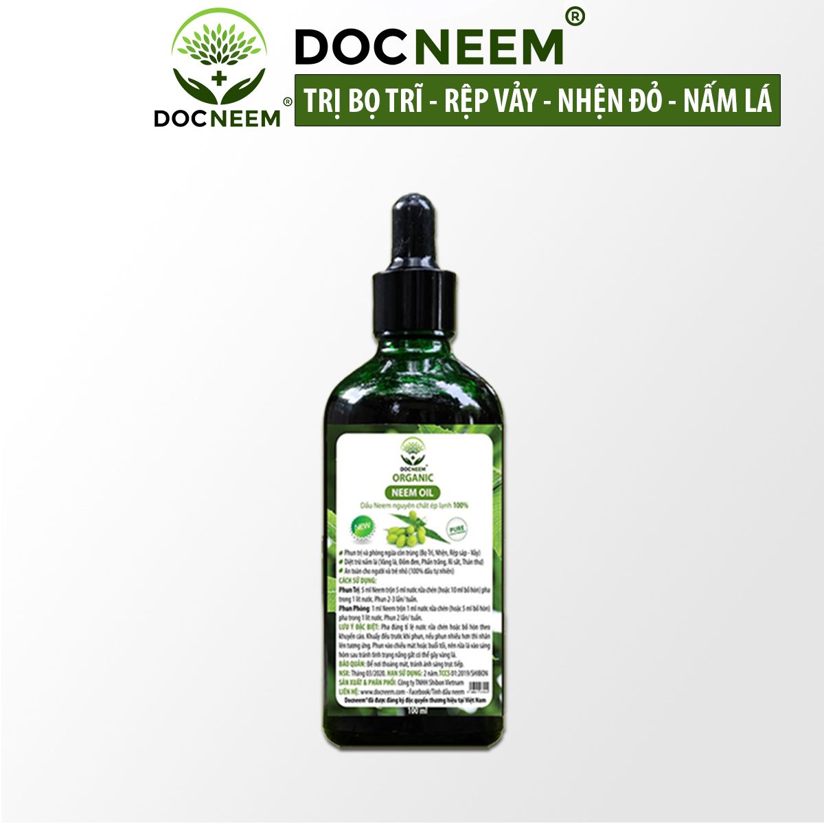 Hình ảnh Dầu neem hữu cơ DOCNEEM phòng trị sâu bệnh hoa hồng, phong lan, cây cảnh, dầu neem oil nguyên chất ép lạnh 100ml