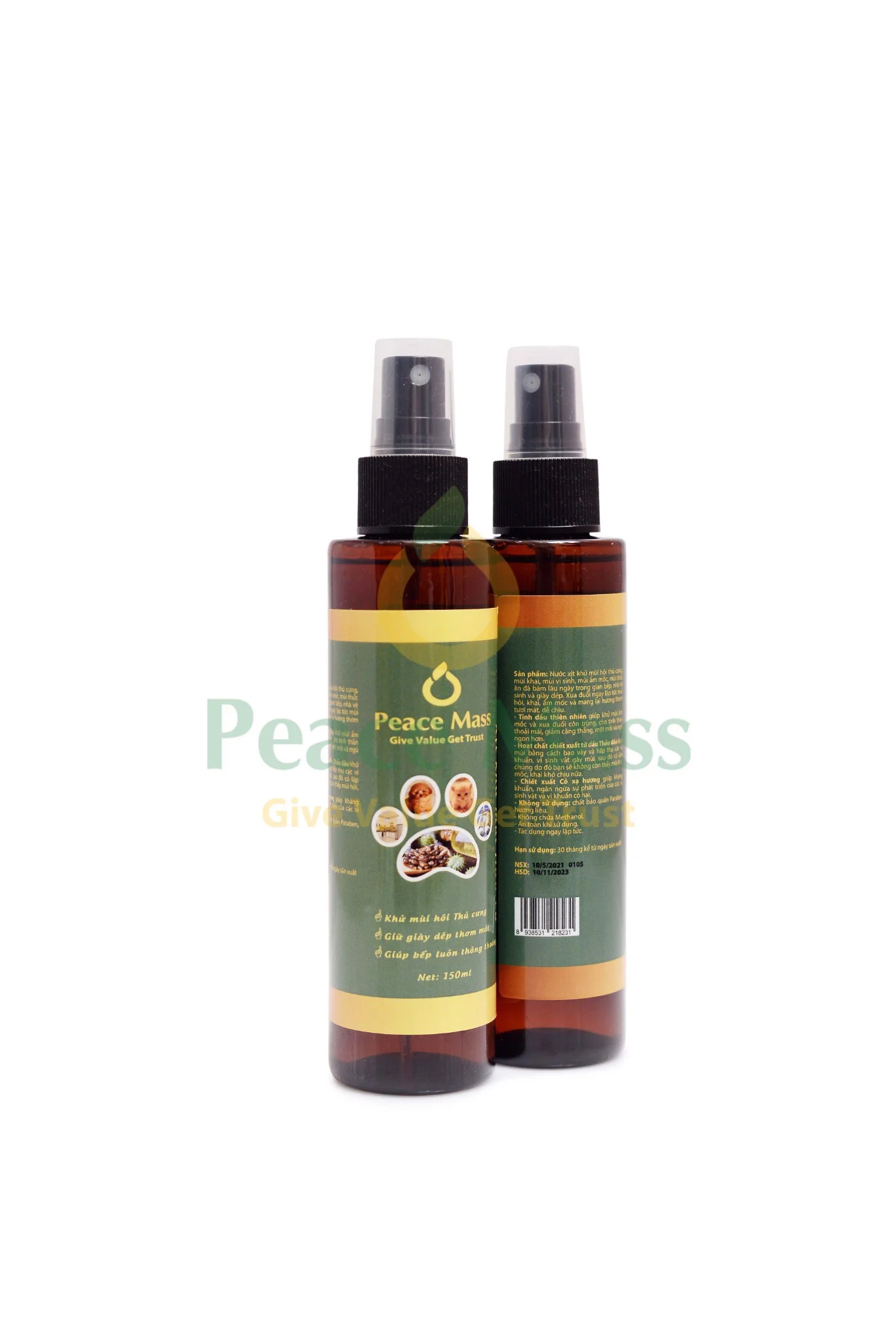 Xịt Khử Mùi Gốc Thực Vật Peace Mass 150ml Khử Mùi Bếp Nấu, Tủ Giầy, Toilet....