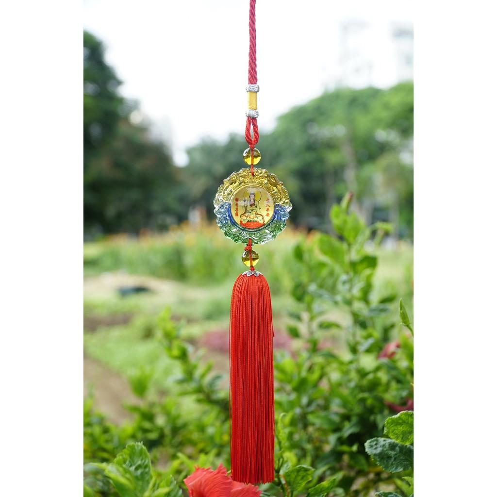 Dây treo phong thủy xe Quan Âm Bồ Tát ngũ sắc tròn bình an