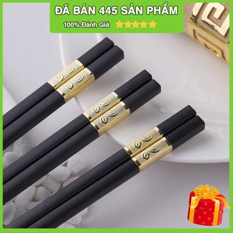 Bộ 10 Đôi Đũa Mạ Vàng Hàn Quốc Cao Cấp, Đũa Khảm Vàng Chống Trơn - Chống Trượt - Chống Mốc - Bền Màu