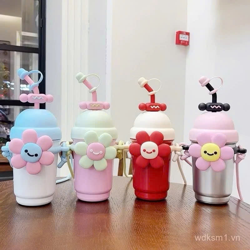 Bình Giữ Nhiệt Hoa Dễ Thương 700ML Inox 316 Cao Cấp – Kèm Ống Hút, Dây Đeo, Sticker &amp; Cọ Vệ Sinh - HÀNG CHÍNH HÃNG MINIIN