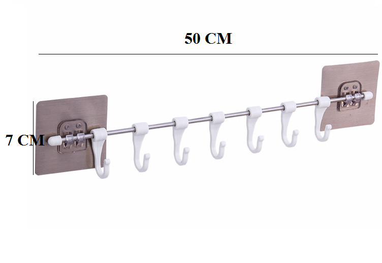 Thanh treo đồ inox dán tường,tủ quần áo, nhà bếp, có 6 móc chịu lực tiết kiệm diện tích GD263-MTSC-ThanhINOX