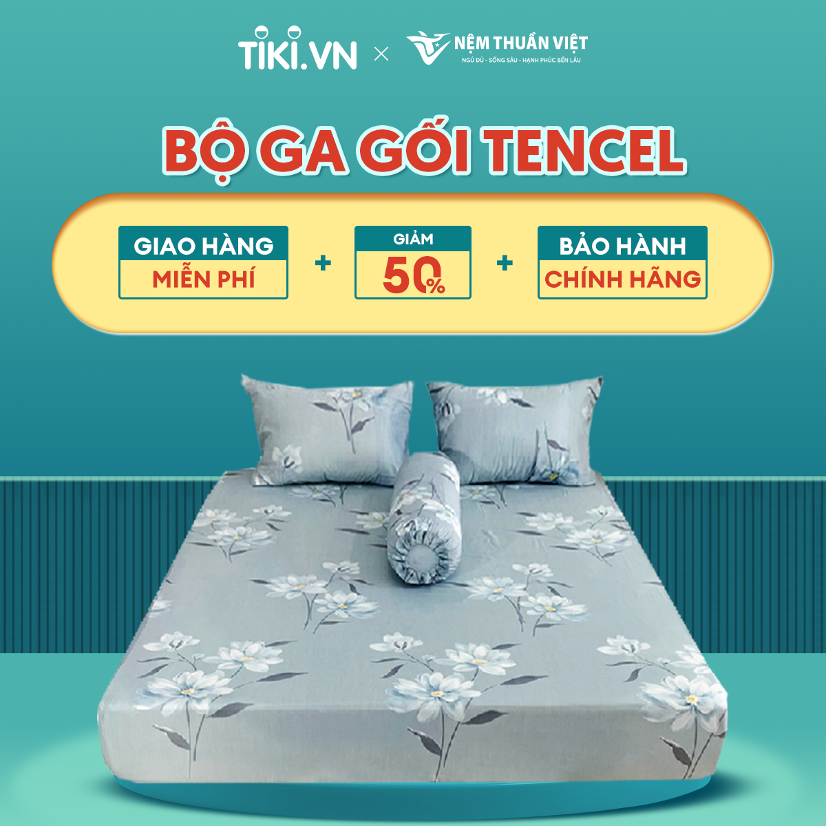 Bộ Ga 4 Món Tencel Thuần Việt - Bộ sản phẩm gồm 2 vỏ gối nằm, 1 vỏ gối ôm, 1 ga - Mã sản phẩm T14