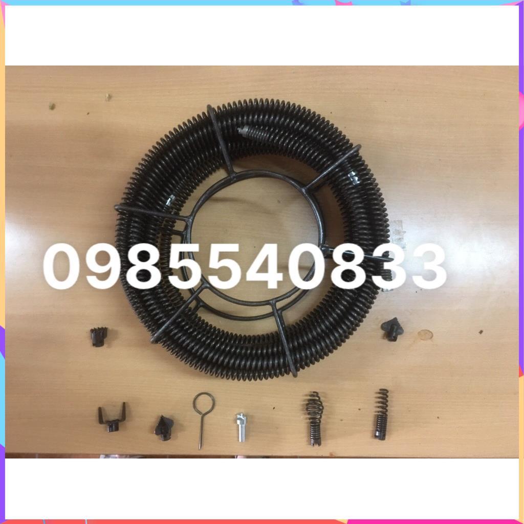 Dây thông tắc cống dài 12M, đánh bồn cầu, bồn rửa bát dùng cho máy khoan ( 12M dây phi 16 + 6 đầu thông + 1 đầu kết nối