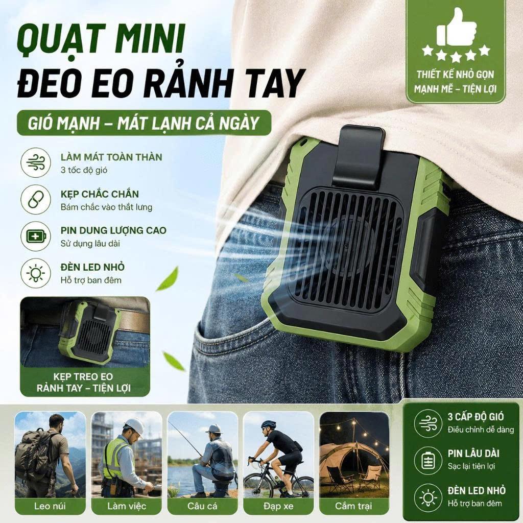 [Màu Ngẫu Nhiên]Quạt Điều Hoà Đeo Thắt Lưng F49 Tích Điện Kiêm Sạc Dự Phòng, Kẹp Hông Công Suất Lớn