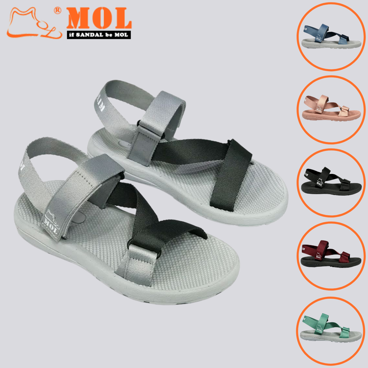 Giày sandal unisex nam nữ quai chéo vải dù đế mõng Slim có quai hậu cố định hiệu MOL mang đi học du lịch MS1166R