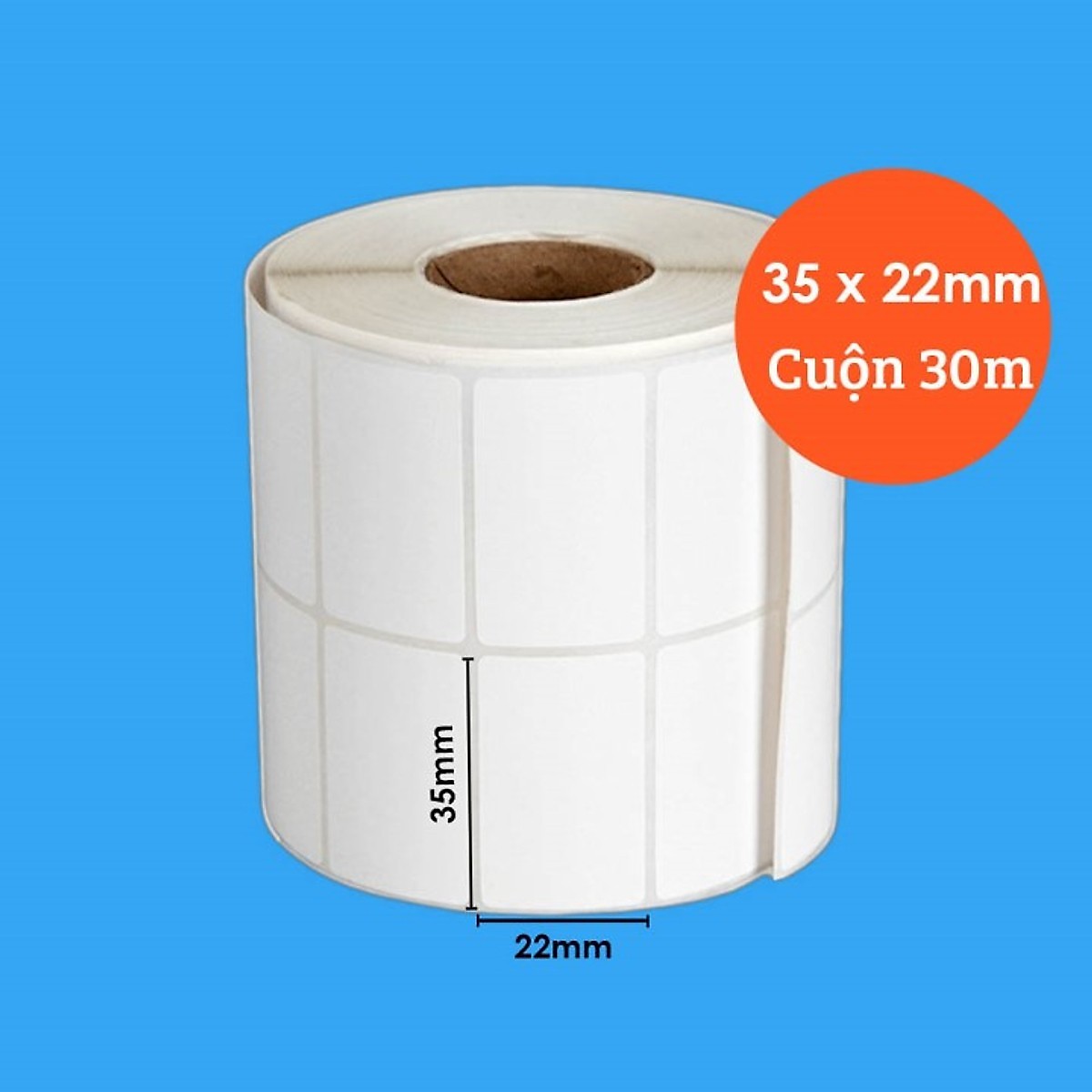 Thùng 30 cuộn Giấy decal nhiệt, in tem mã vạch 2 tem, 35x22mm, dài 30m