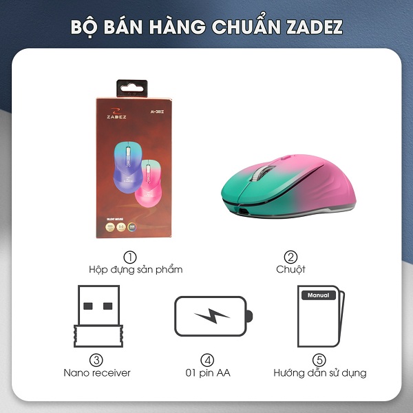 Chuột không dây RGB Silent ZADEZ M-381ZC Cam Đào-Hàng chính hãng