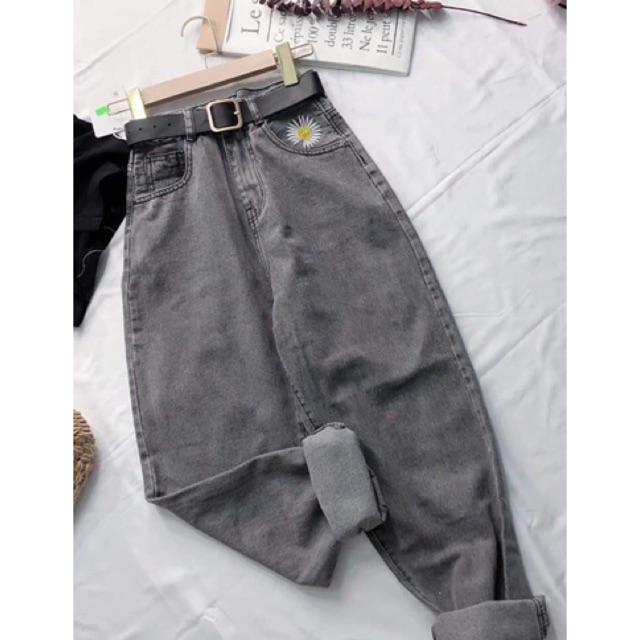Quần baggy thêu túi hoa cúc màu xám khói mã 3126, hình thật 100