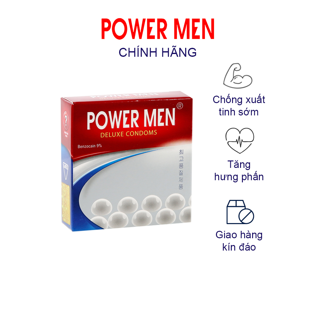 Bao cao su Powermen Ngọc trai hộp 3 BCS