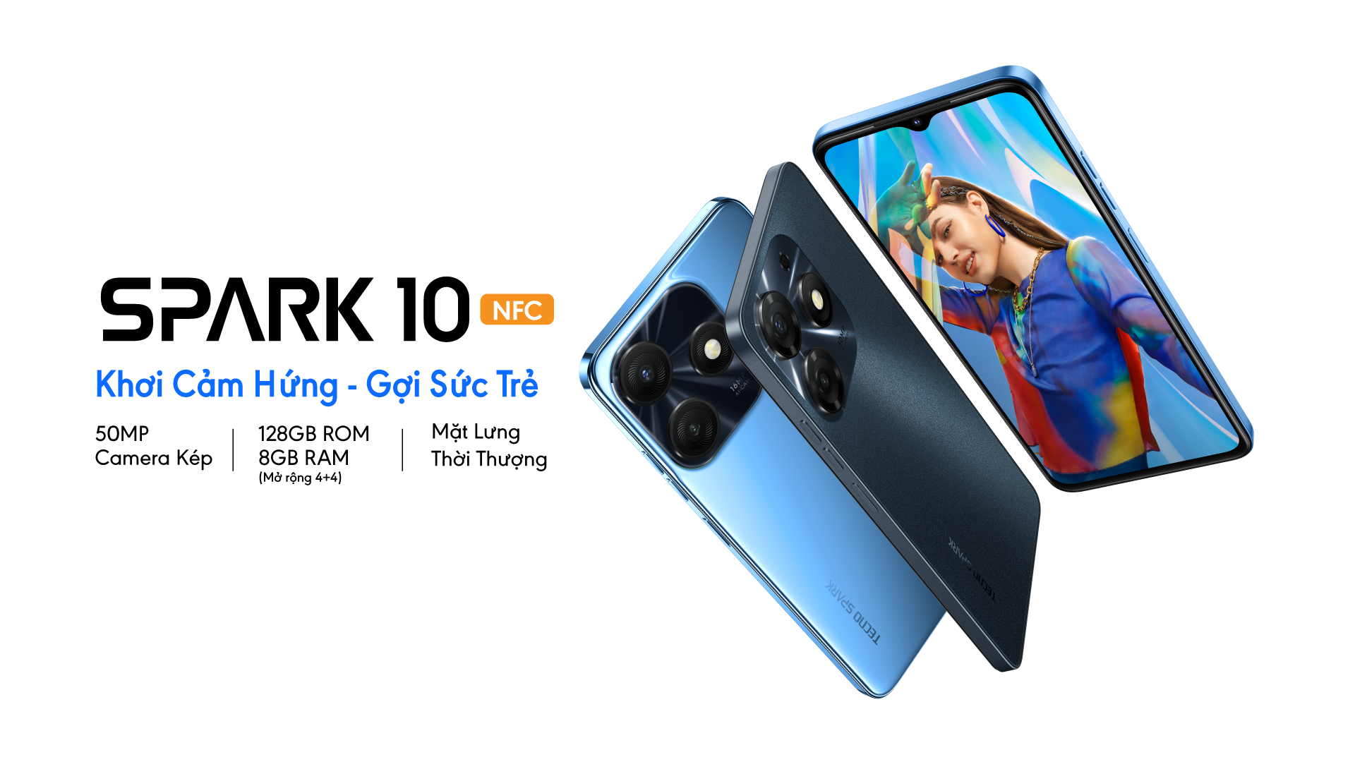 Điện thoại TECNO Spark 10 4GB+4GB/128GB - RAM mở rộng tới 8GB | Pin 5000 mAh | Màn 90Hz - Sạc nhanh 18W - Hàng chính hãng