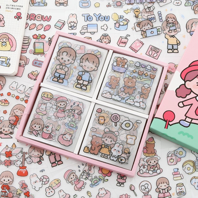 Set 10 tấm sticker dễ thương dán trang trí sổ tay, laptop, ốp điện thoại...