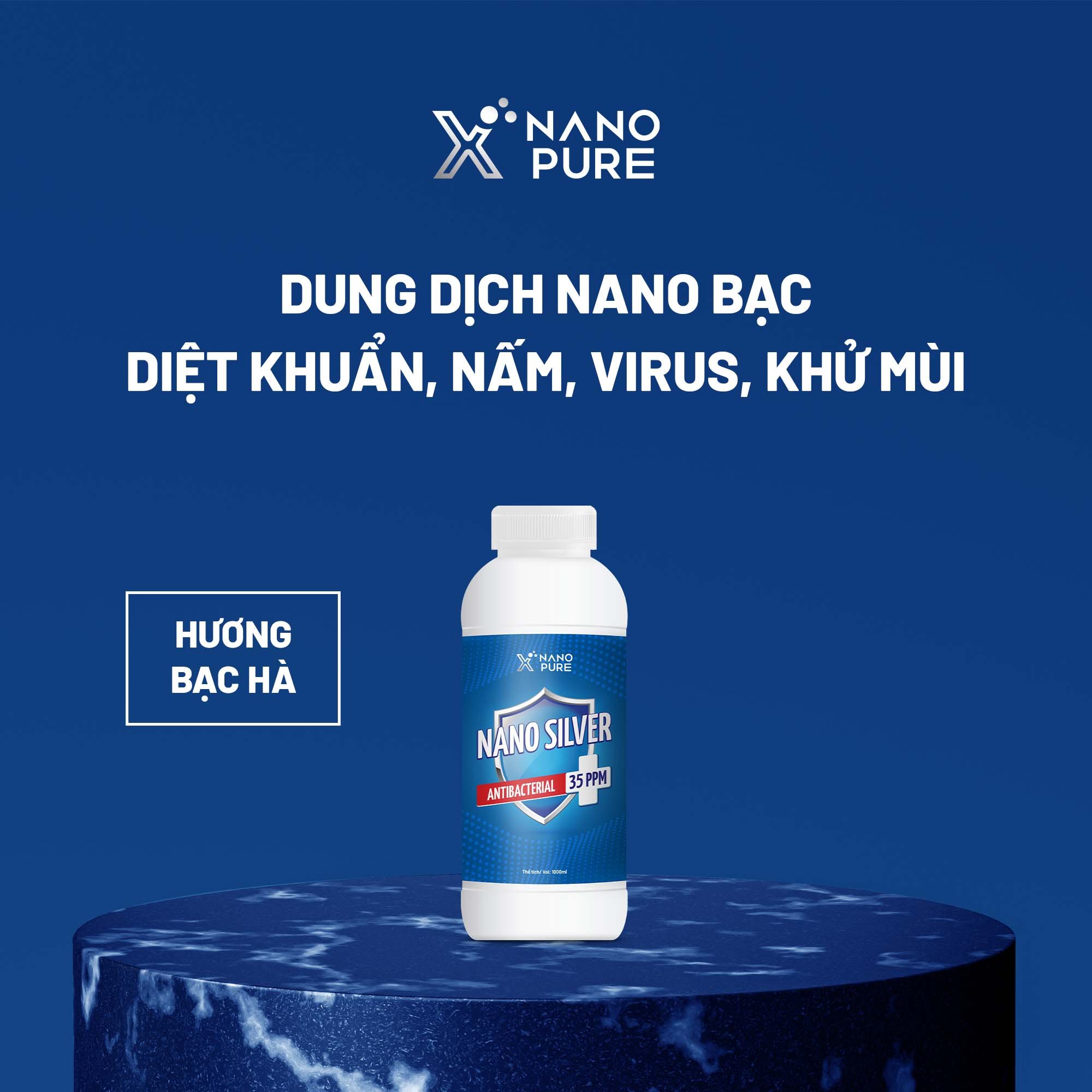 Dung Dịch Nano Bạc Nano Xpure Nano Silver 35ppm Dung Tích 1L / Dung Tích 5L-Hương Bạc Hà-Diệt khuẩn, khử mùi–Nano Bạc AHT Corp