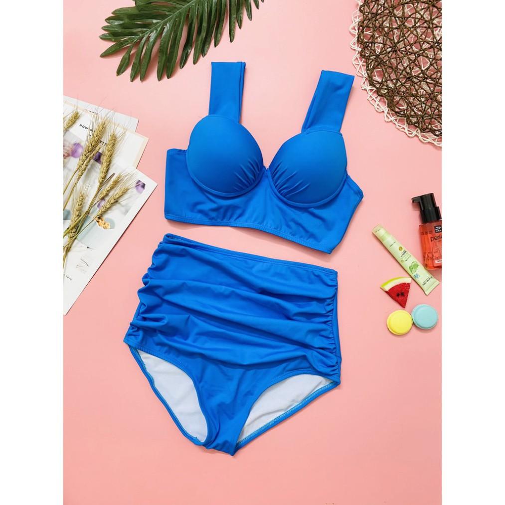 freeship Bikini hai mảnh xanh dương ️Freeship️ bản to quần cạp cao che bụng mặc đi biển đi bơi mới nhất