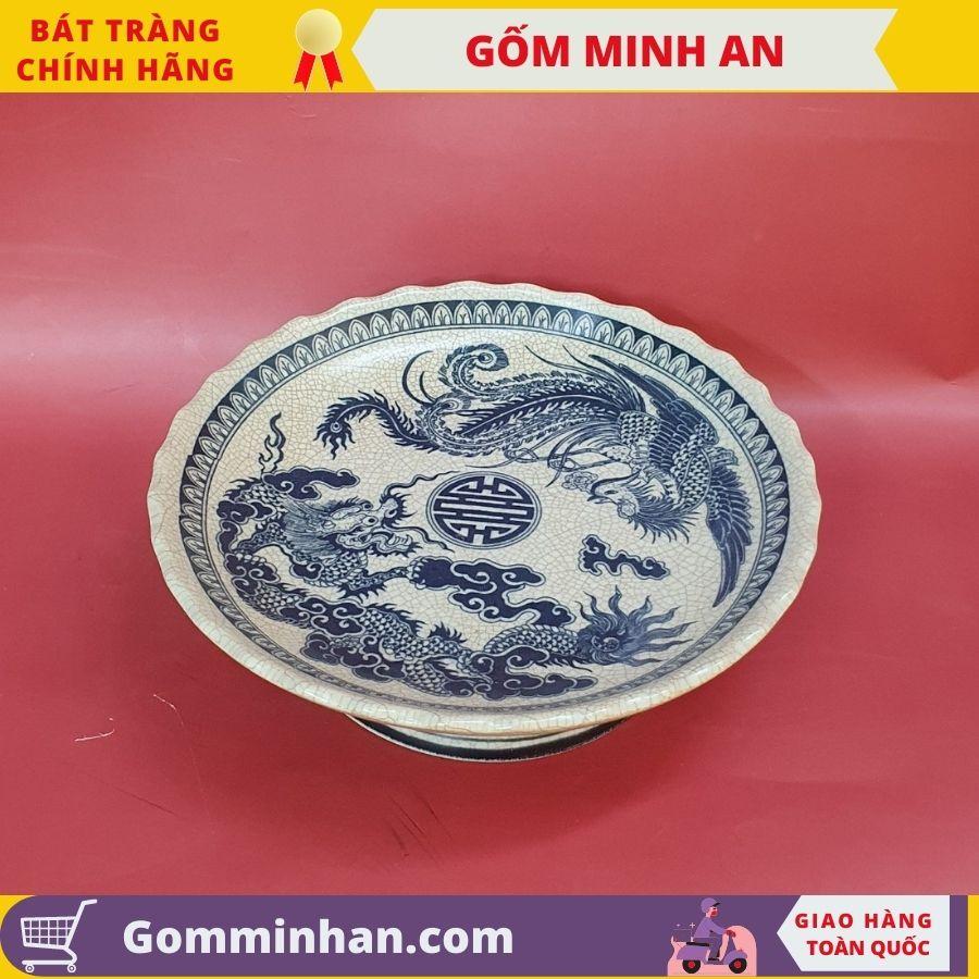 Đĩa bồng thờ, mâm bồng thờ bày ngũ quả men rạn Cao Cấp- Gốm Sứ Bát Tràng- Gốm Minh An