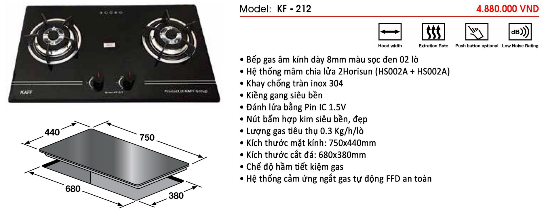 Bếp gas âm đôi KAFF KF-212 - Hàng chính hãng