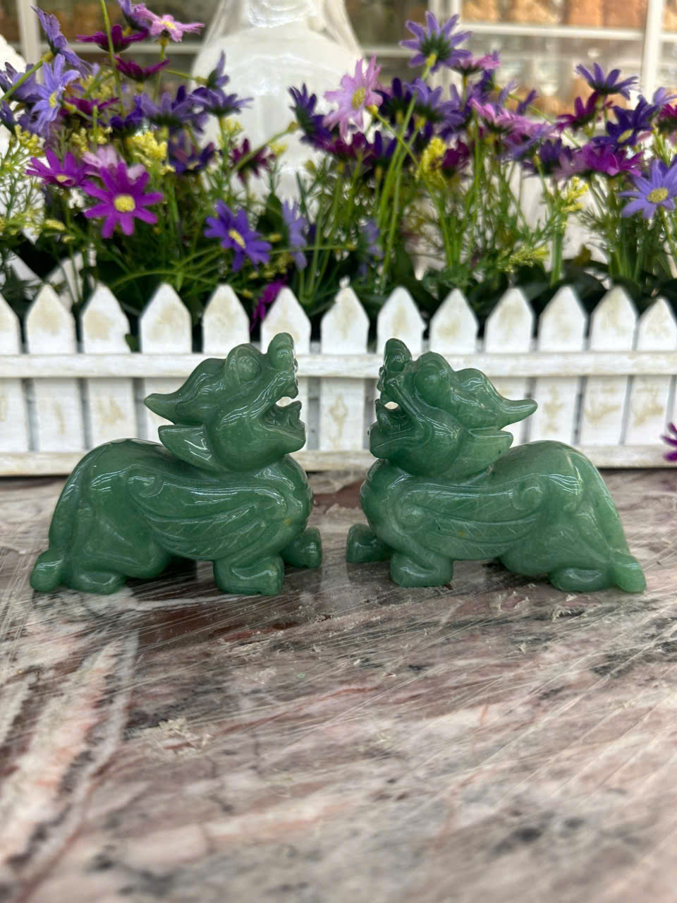 Cặp Tỳ Hưu phong thủy đá thạch anh xanh Aventurine - Dài 10 cm