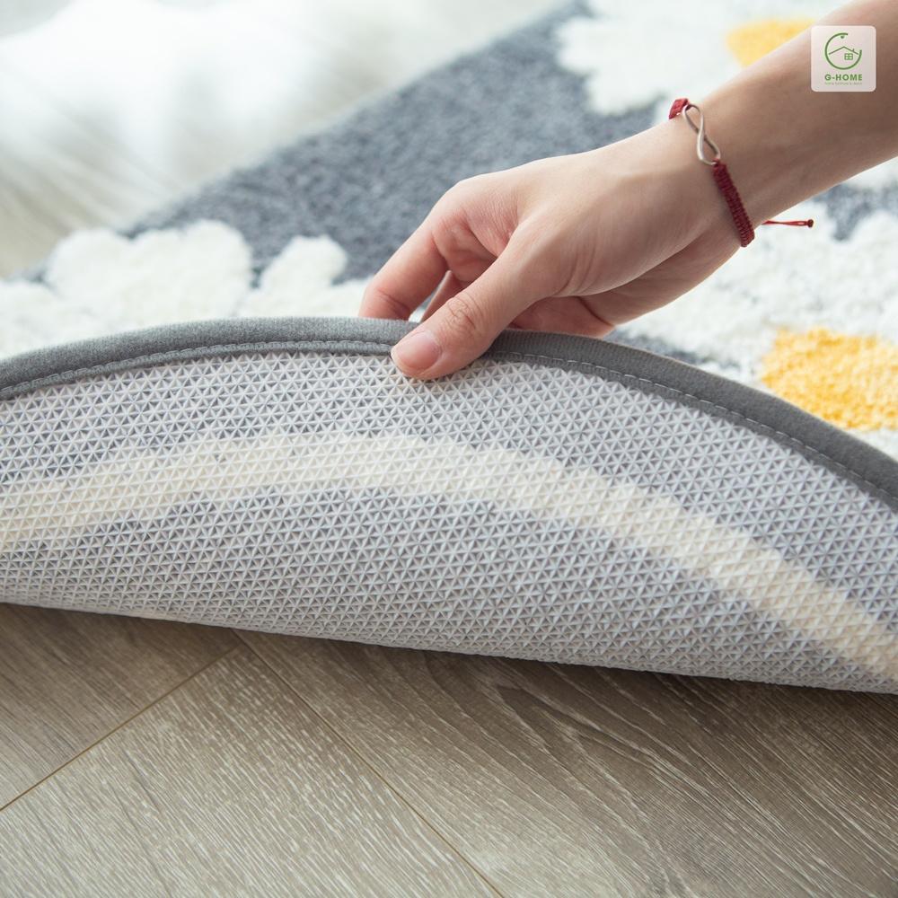 Thảm lau chân hình bán nguyệt hoa cúc sợi len lông Ghome thảm chống trơn trượt phòng khách, phòng tắm   TC01 BNCUC