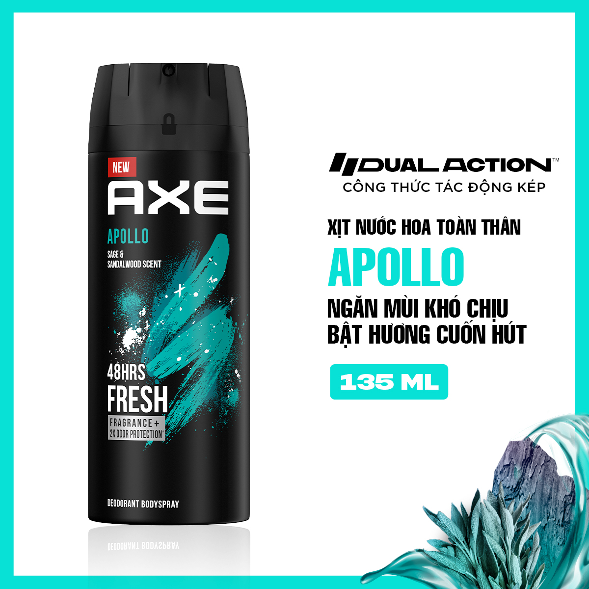 Xịt nước hoa toàn thân Axe Apollo Khử mùi cho nam Hương thơm hoang dại nồng nàn từ thảo mộc & đàn hương 135ml