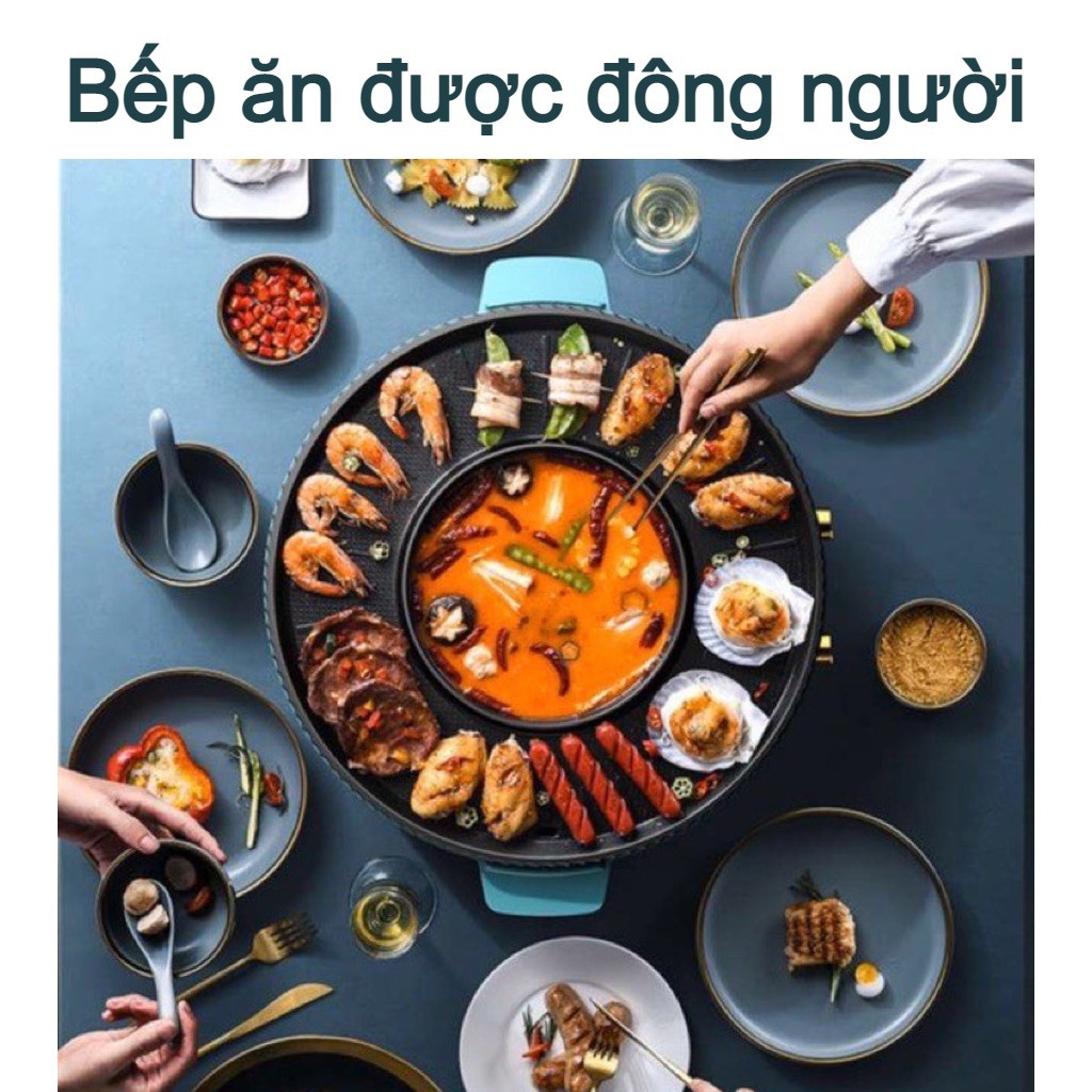 Bếp Lẩu Nướng Đa Năng Không Khói 2 Trong 1- Nồi Tròn Siêu Tiện Dụng - Thiết Kế Hai Mâm Nhiệt Riêng Biệt- Hàng Chính Hãng MINIIN