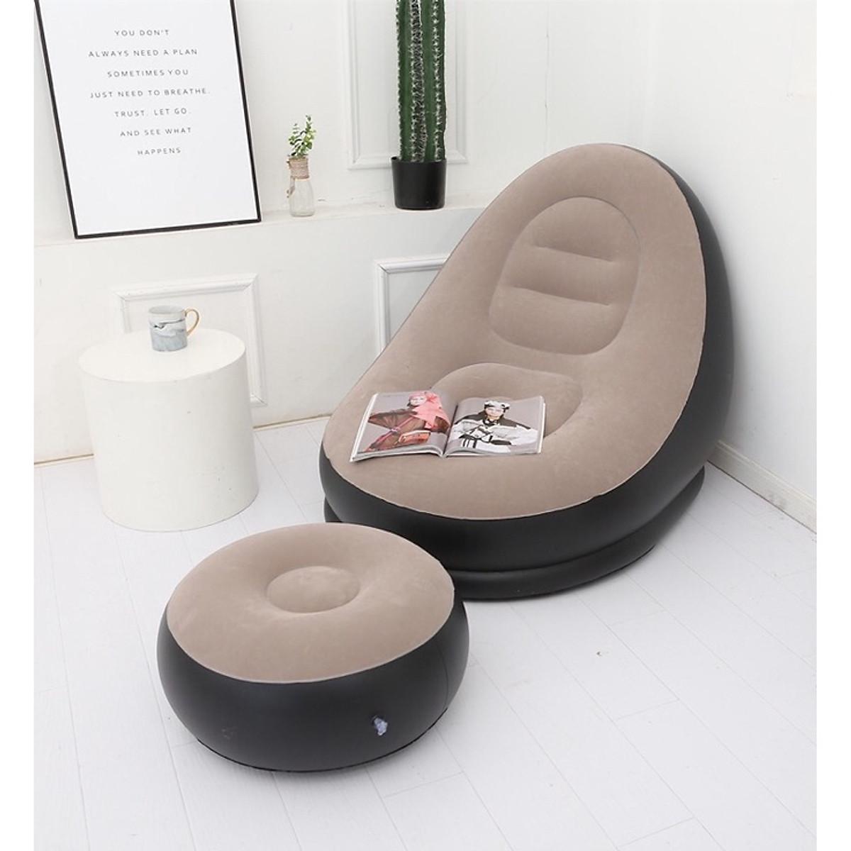 Cao cấp - Ghế tựa lưng Sofa kèm ghế đôn bơm hơi Tặng kèm máy bơm