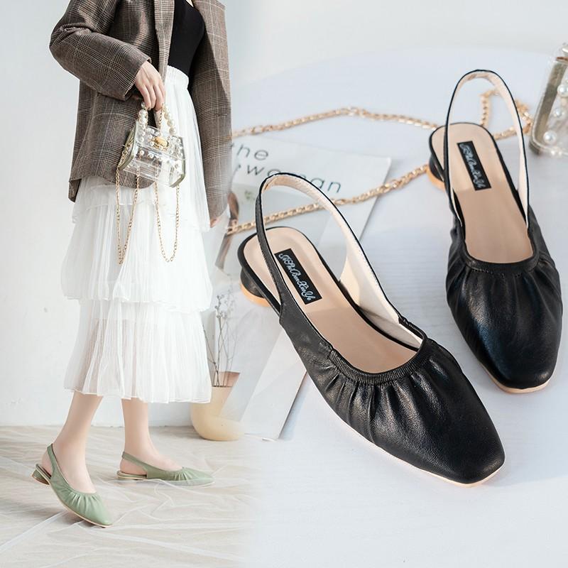 Giày Da Pu Gót Thấp Thiết Kế Thoải Mái