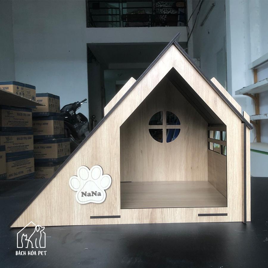 Nhà ở cho chó mèo BHP2 hình tam giác, chuồng pet làm bằng gỗ cao cấp cực dễ thương