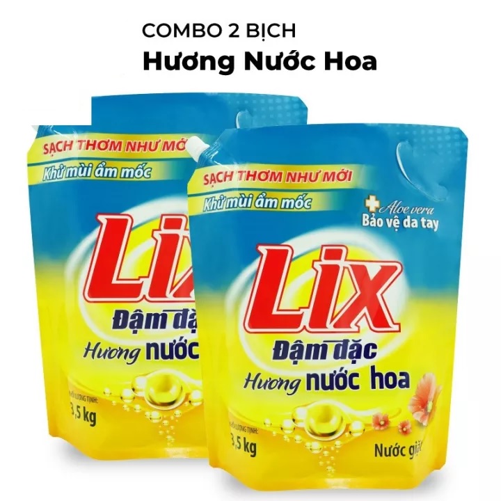 Combo 2 Túi nước giặt Lix Hương Nước Hoa Túi 3.5Kg - tẩy sạch cực mạnh vết bẩn - 2C-NGH07