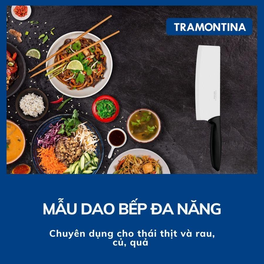 Dao Bếp Tramontina Plenus Bản Rộng Kiểu Á Lưỡi Dài 18cm Thép Không Gỉ Siêu Sắc Bén Sản Xuất Tại Brazil