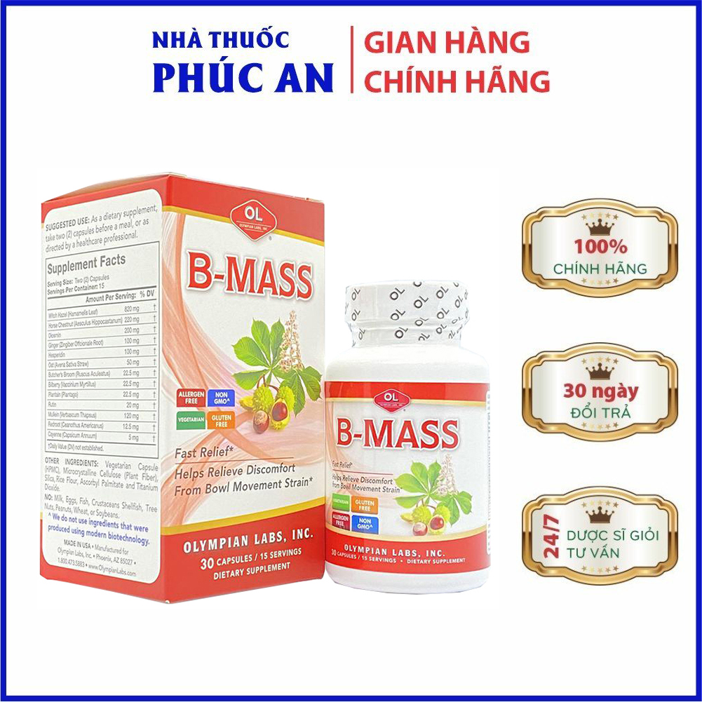 Viên Uống Hỗ Trợ Điều Trị Trĩ, Táo Bón B-Mass Olympian Labs Mỹ 30 Viên