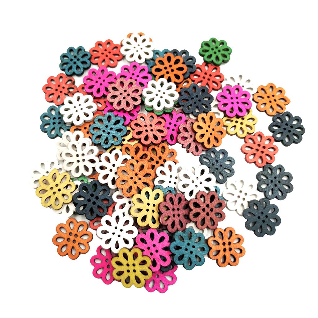 100 Chiếc Màu Hỗn Hợp Rỗng Hoa Gỗ Nút 4 Lỗ Cho May Thêu Sò