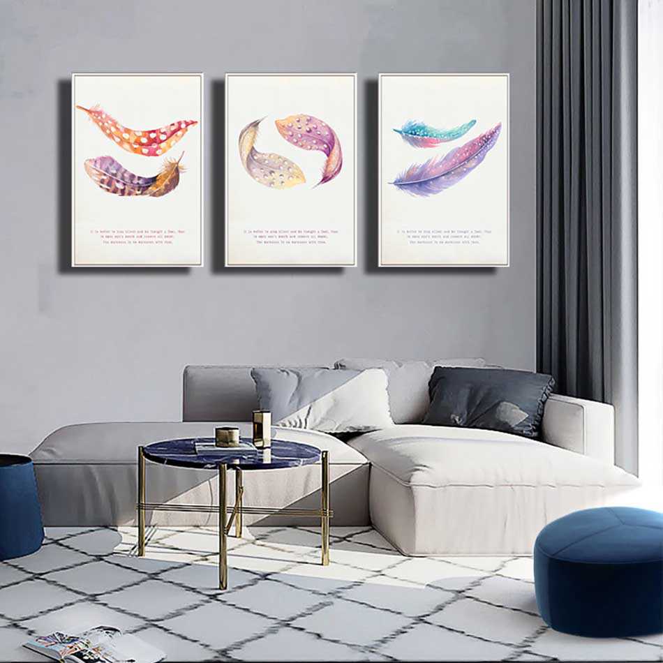 Bộ 3 tranh canvas treo tường Decor Họa tiết lông vũ cách điệu  - DC182