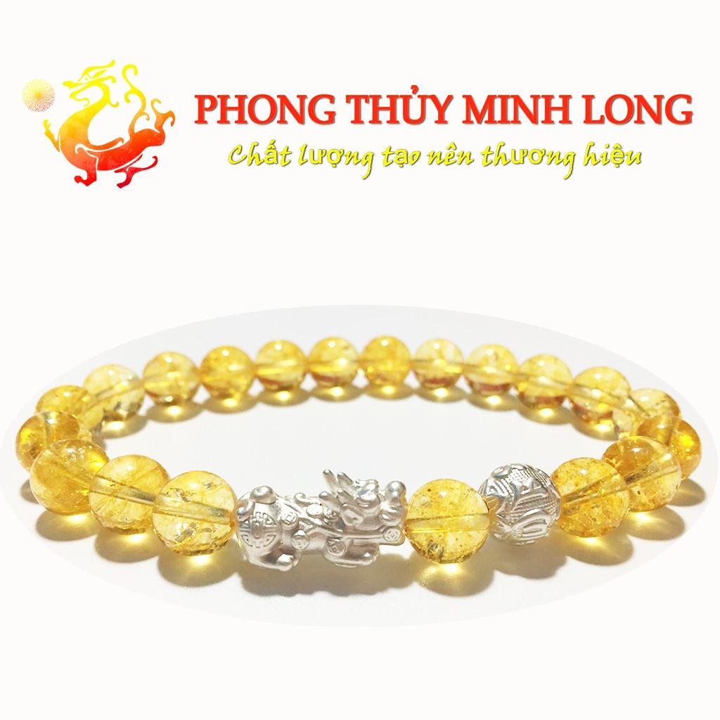 Vòng tay đá. Thach Anh Vàng chất lượng 5A mix Tỳ Hưu và 1 hạt Kim Tiền Bạc hợp người mệnh Thổ và Kim