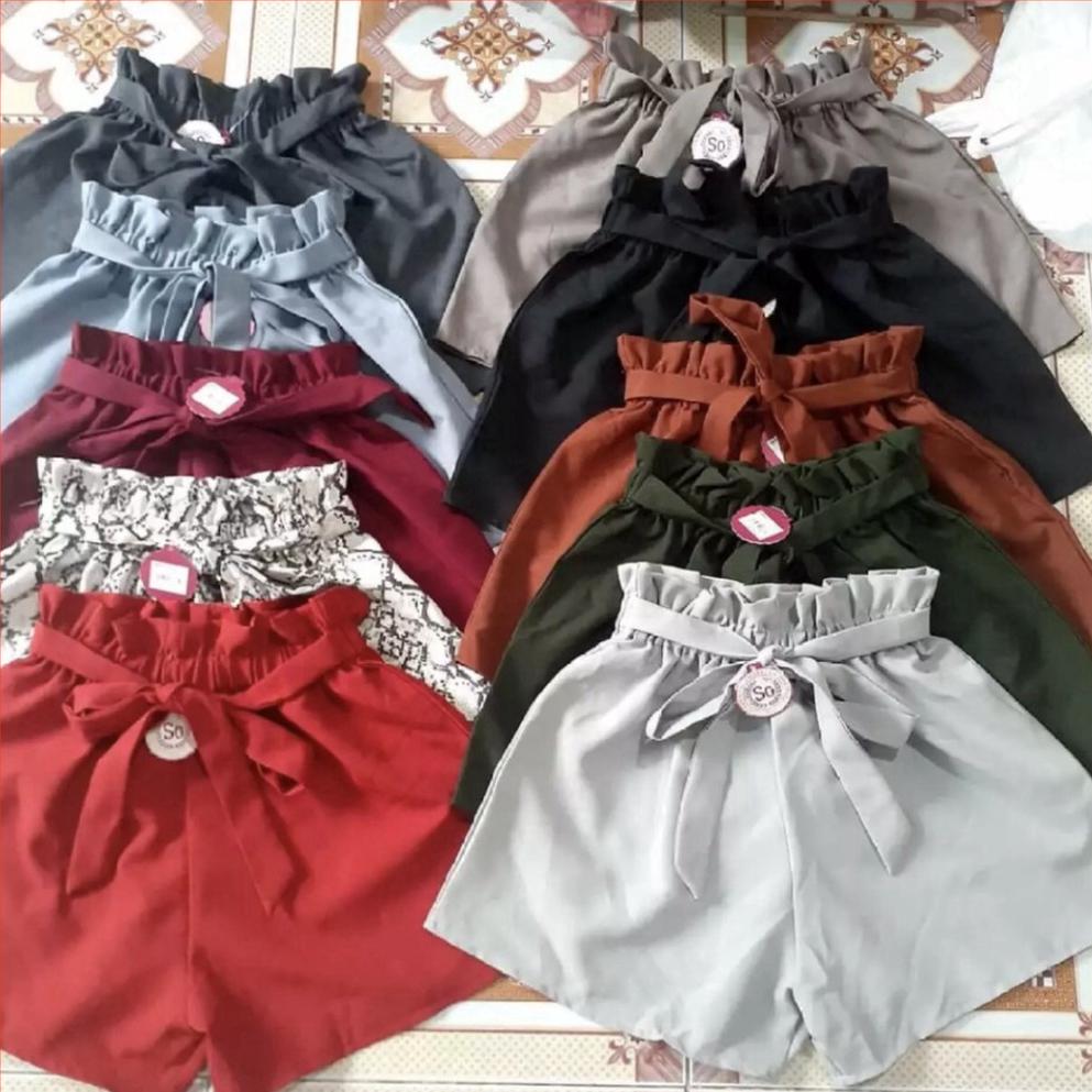 Quần SHORT LƯNG BÈO phối THẮT NƠ lưng thun co giãn chất liệu kate xinh xắn