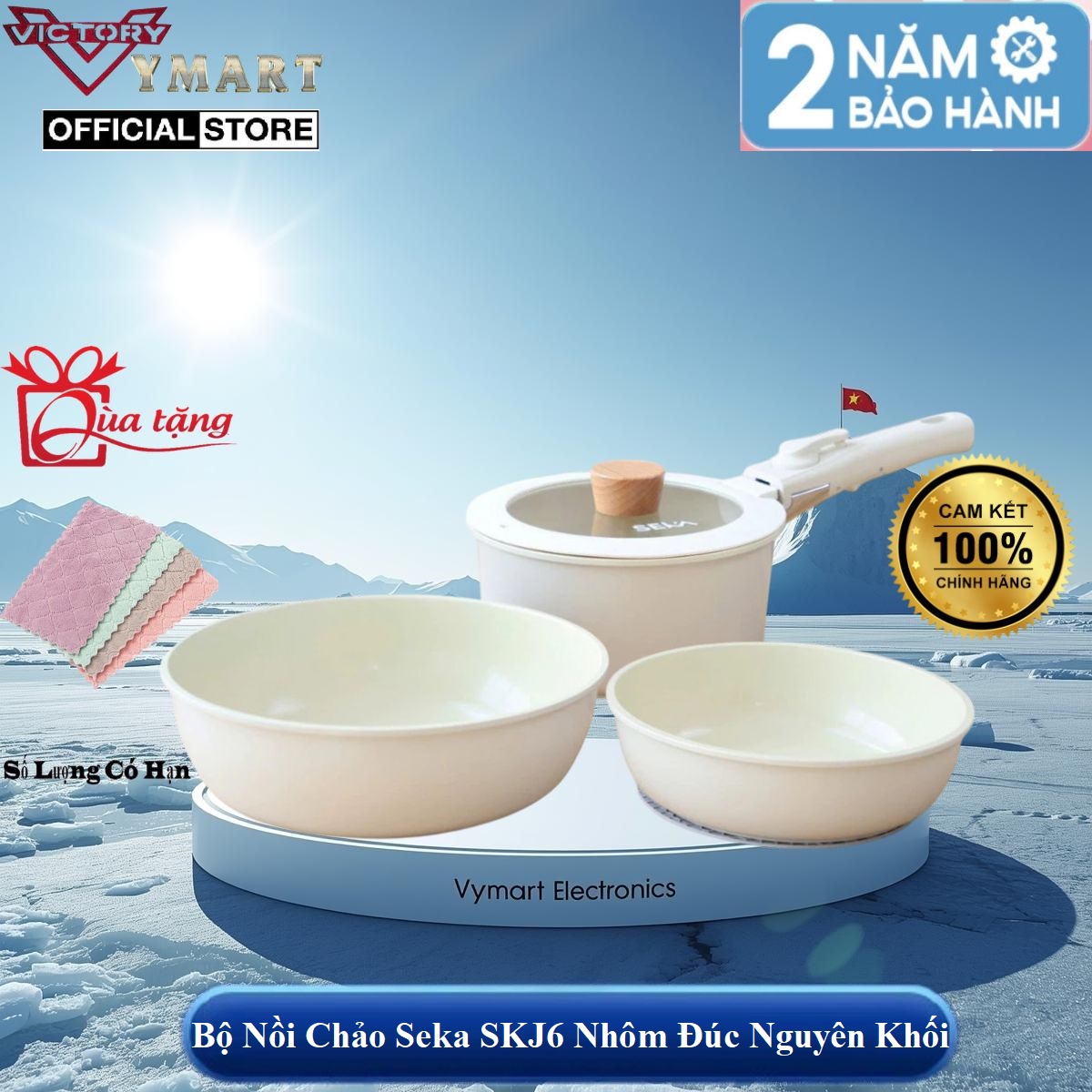 Bộ 3 Nồi Chảo SEKA SKJ6 Nhôm Đúc Nguyên Khối Tay Cầm Tháo Rời Dùng Mọi Loại Bếp - Hàng Chính Hãng Bảo Hành 2 Năm