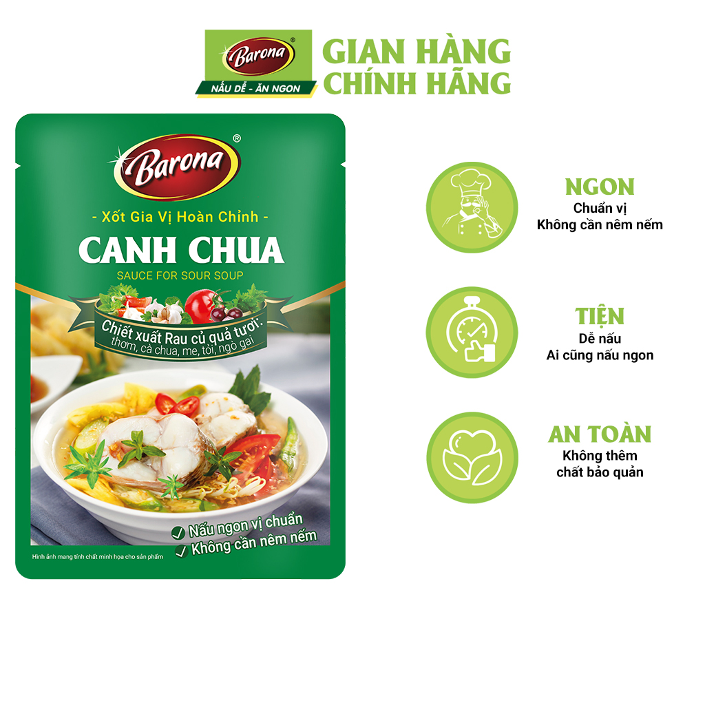 Combo Xốt gia vị hoàn chỉnh Barona: 1 gói Cá/ thịt kho (80gr) + 1 gói Sườn xào chua ngọt (80gr) + 1 gói Canh chua (80gr)