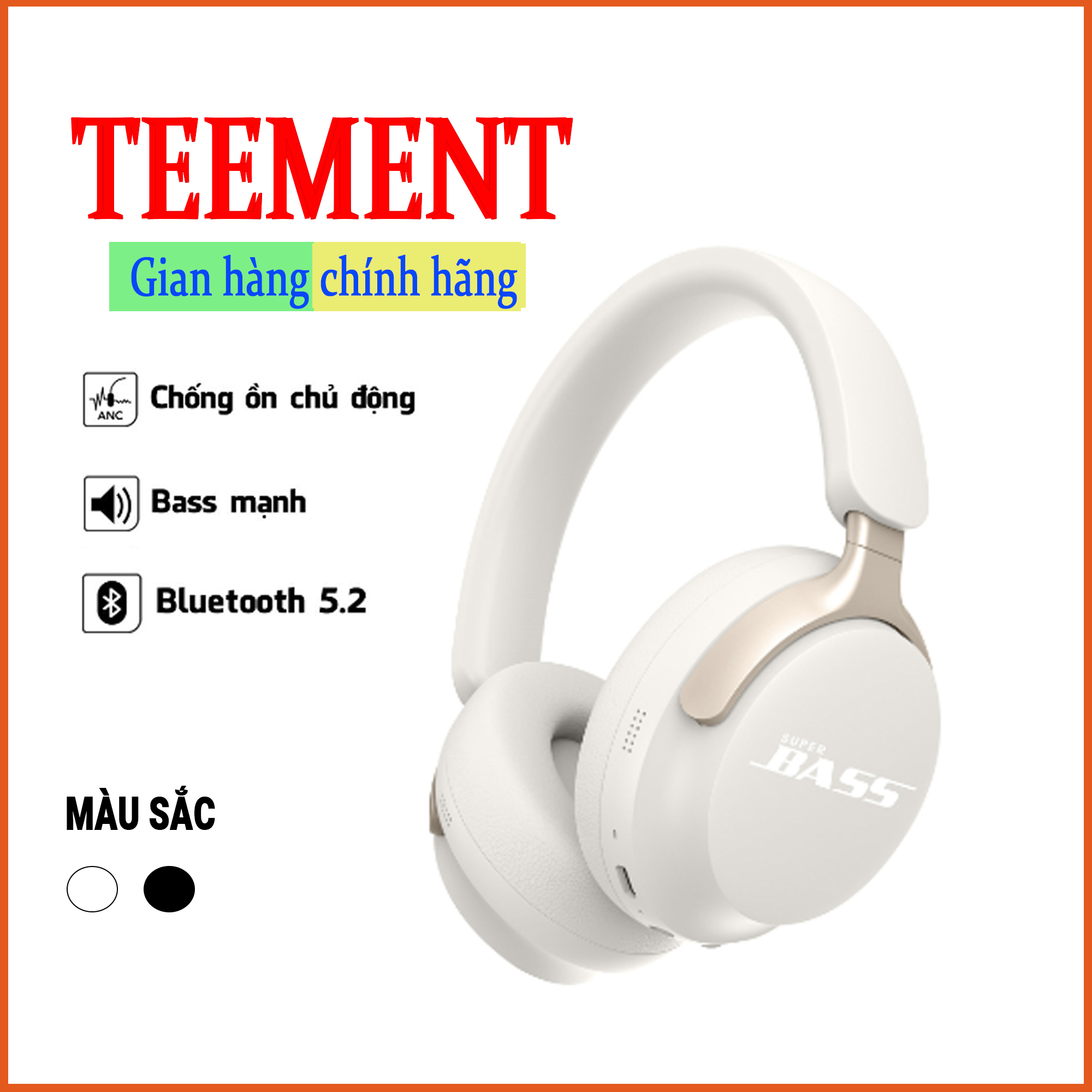 Tai Nghe Bluetooth Teement Không Dây Chống Ồn Thông Minh Bluetooth 5.3 Cao Cấp - Hàng Chính Hãng